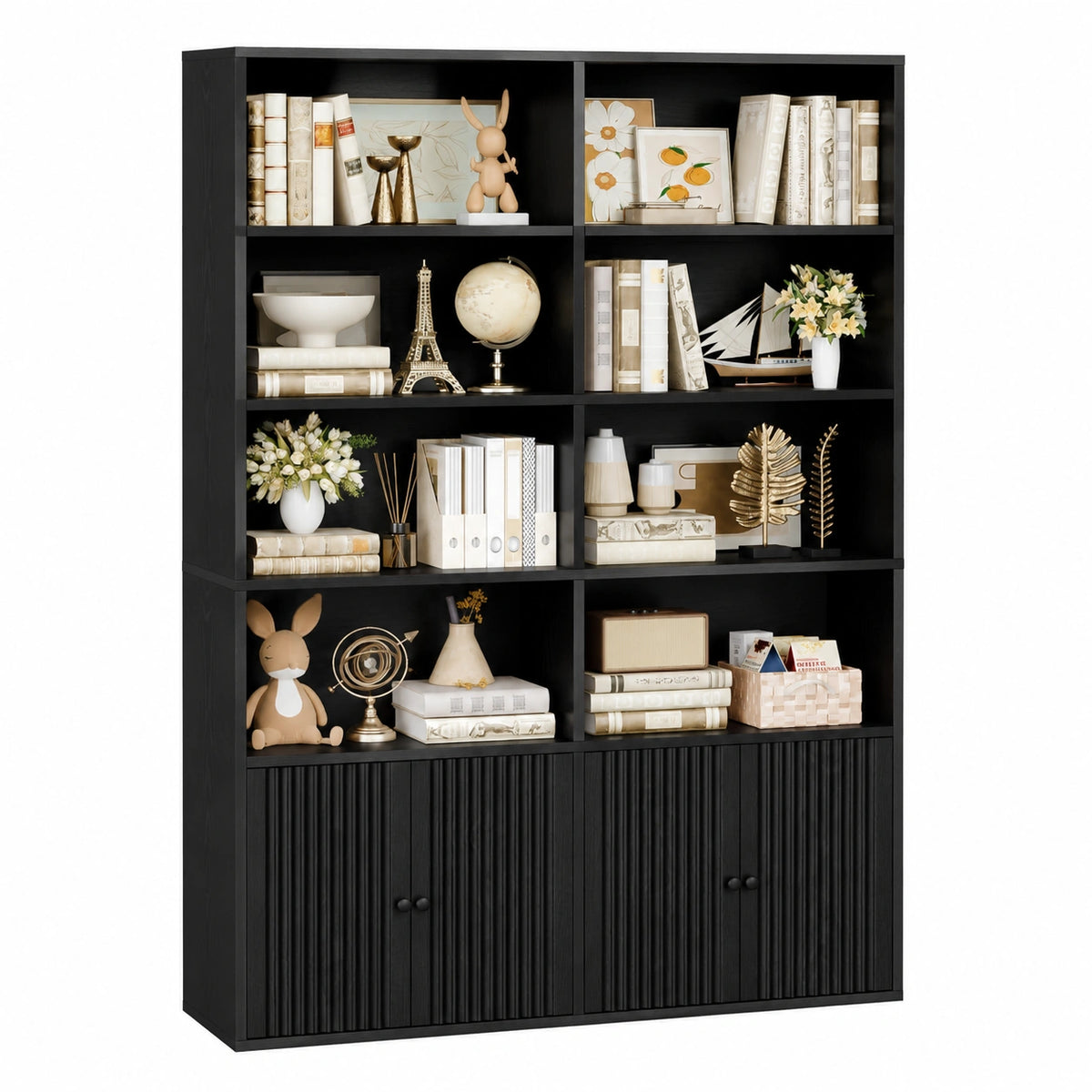 Bücherregal – 108 × 30 × 180 cm, mit Ablagen, aus Holz, Schwarz, für Wohnzimmer, Schlafzimmer und Büro