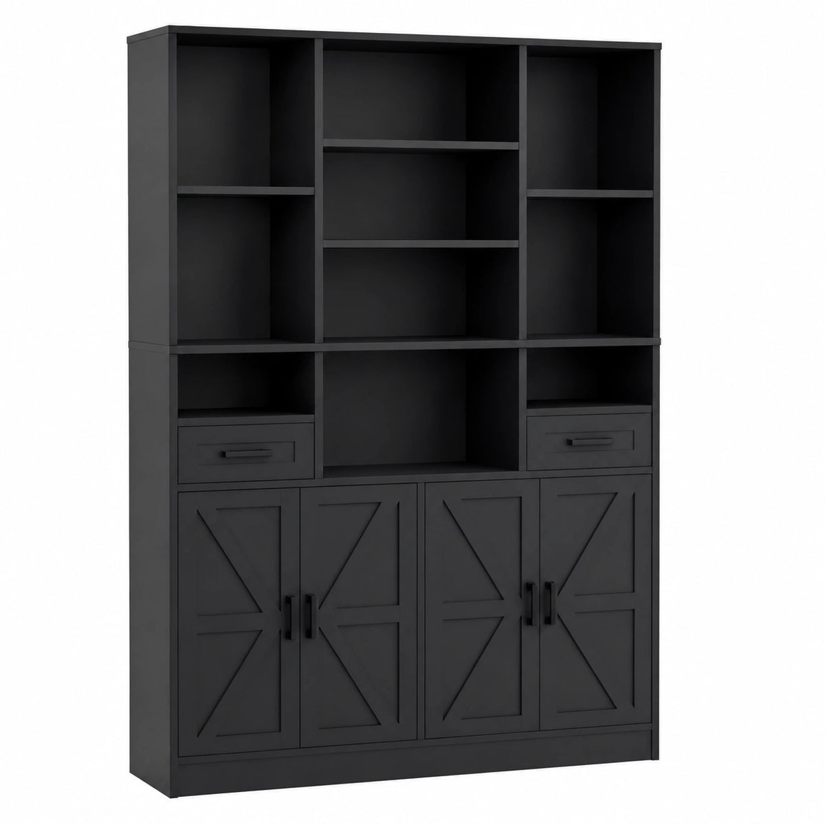 Bücherregal – 108 × 30 × 190 cm, mit Schubladen, aus Holz, Schwarz, für Wohnzimmer, Schlafzimmer und Büro