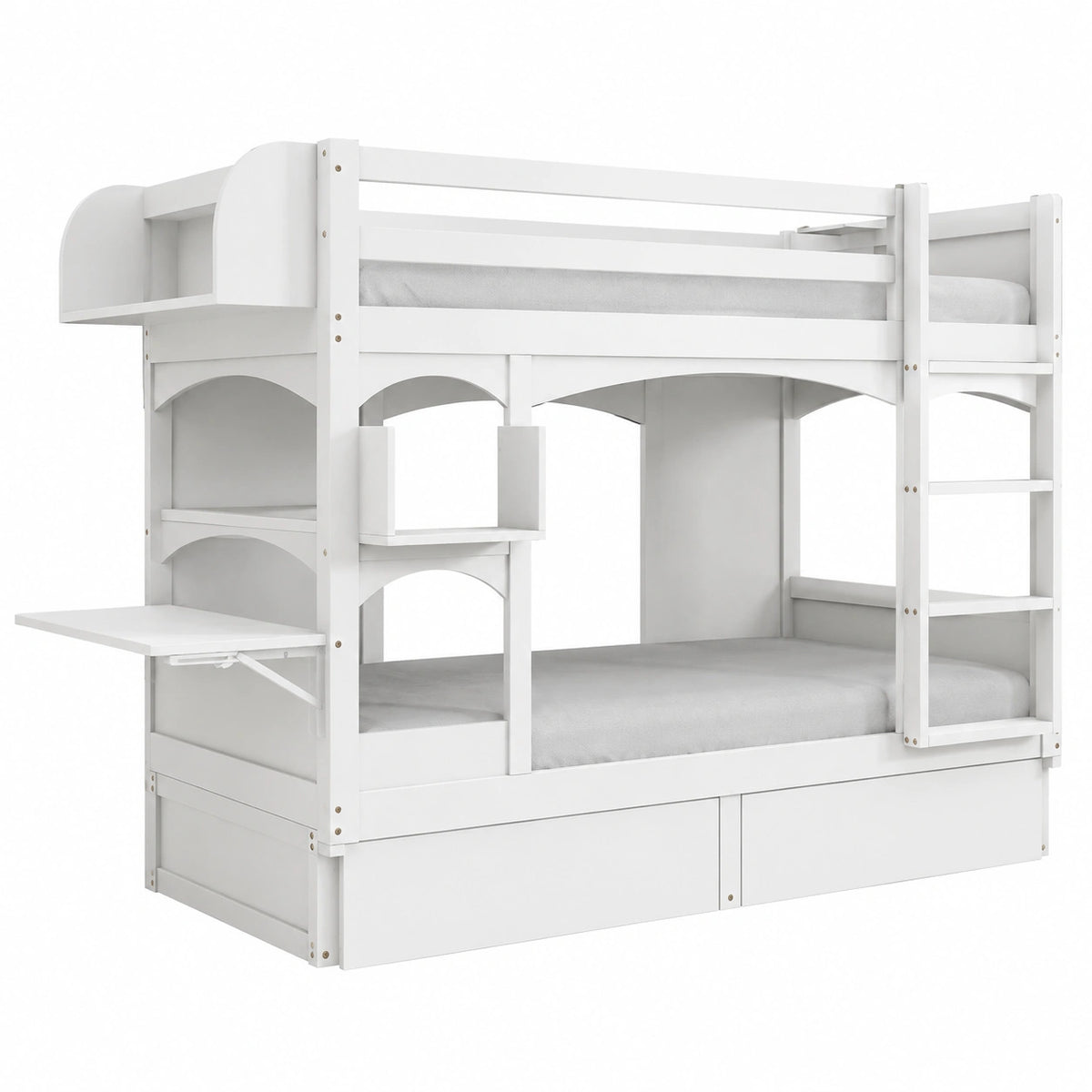 Etagenbett – 90 × 200 cm, klappbar, mit Stauraum, mit Schubladen, mit Lattenrost, aus Massivholz