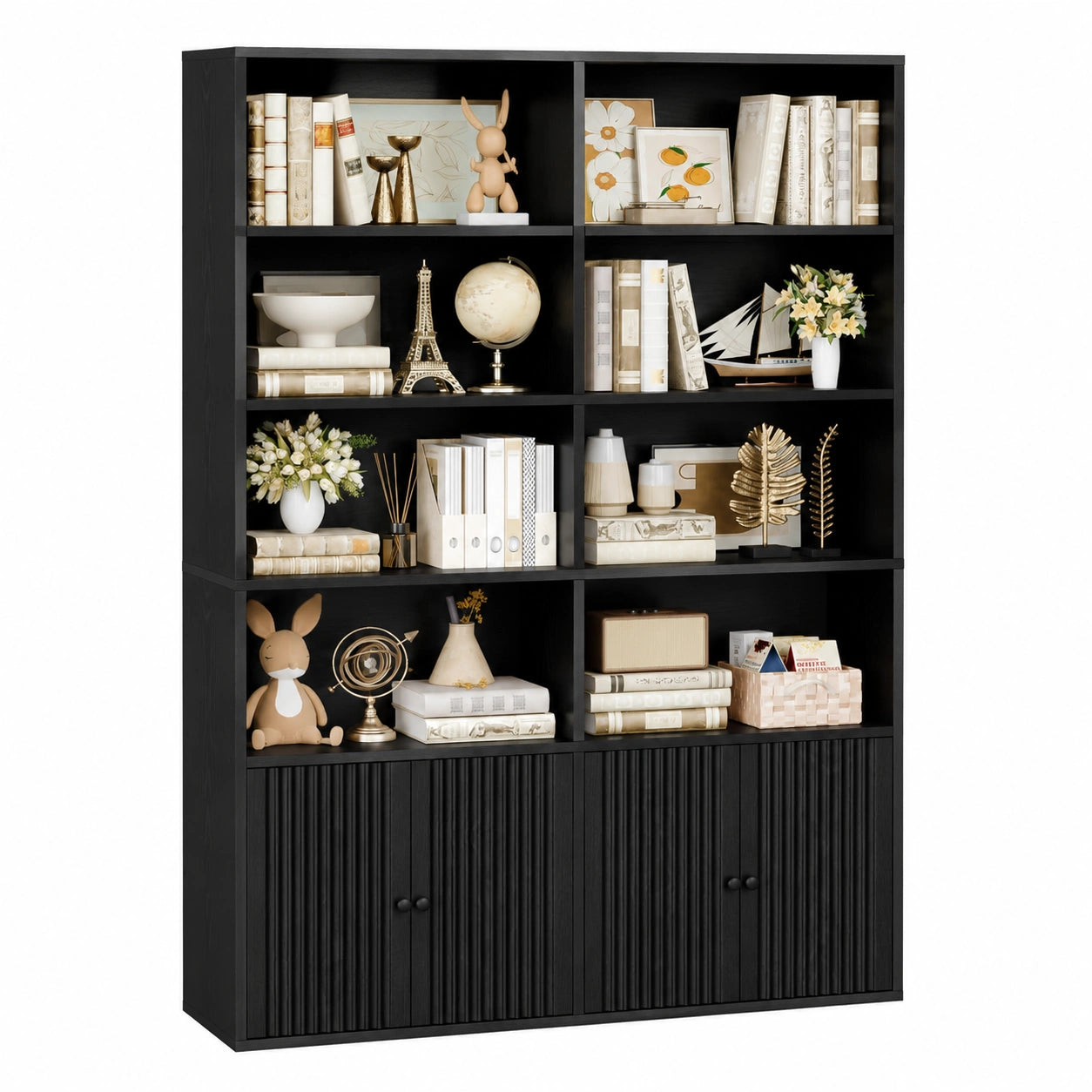 Bücherregal – 108 × 30 × 180 cm, mit Ablagen, aus Holz, Schwarz, für Wohnzimmer, Schlafzimmer und Büro