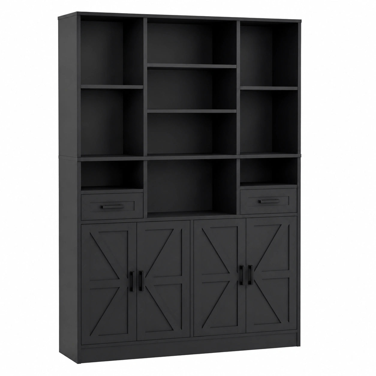 Bücherregal – 108 × 30 × 190 cm, mit Schubladen, aus Holz, Schwarz, für Wohnzimmer, Schlafzimmer und Büro
