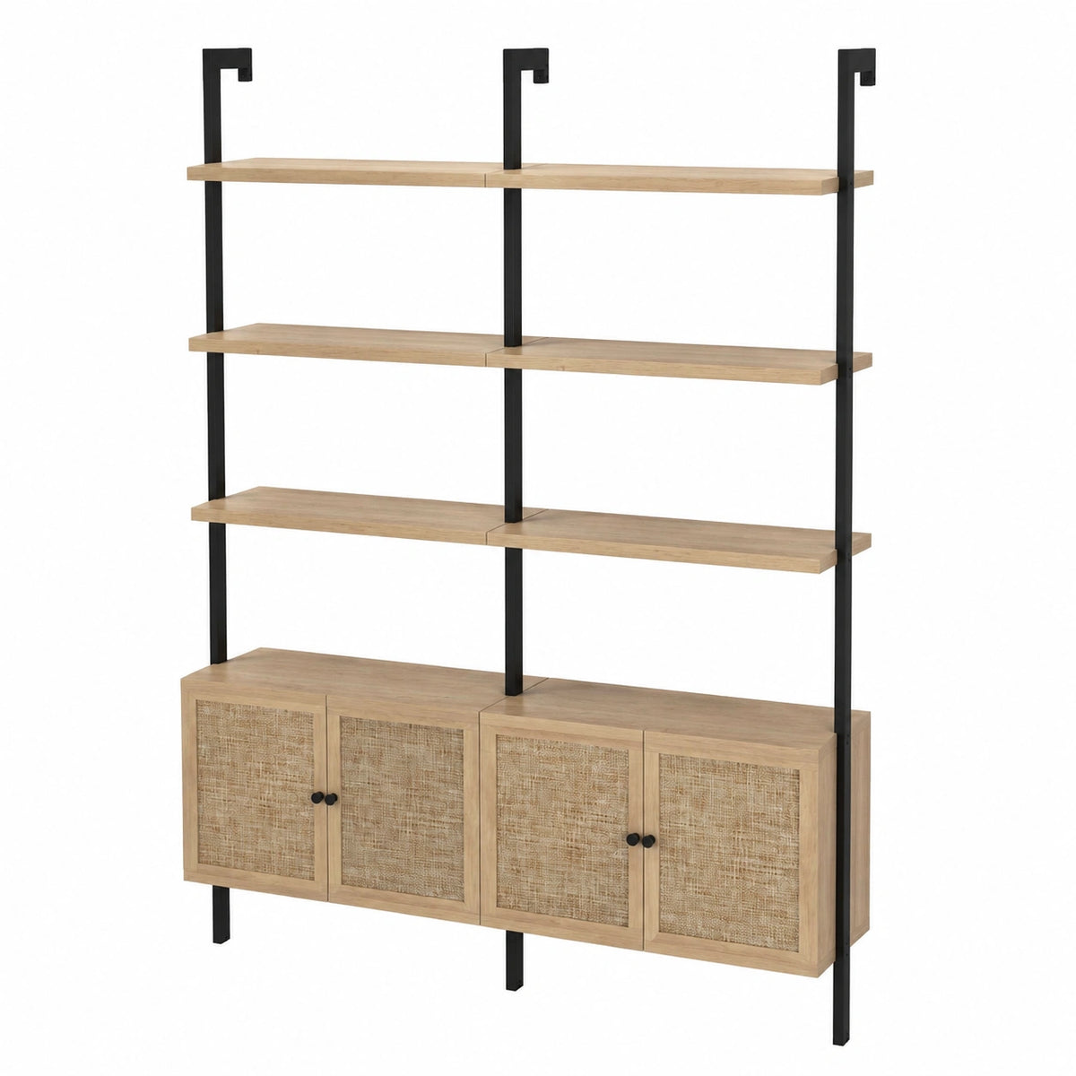 Regal – 2er-Set, mit Schubladen, aus Eichenholz und Rattan