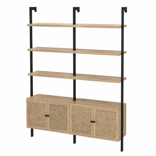Regal – 2er-Set, mit Schubladen, aus Eichenholz und Rattan