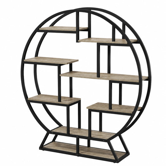 Bücherregal – 160 cm, runde Form, Braun, für Wohnzimmer und Büro