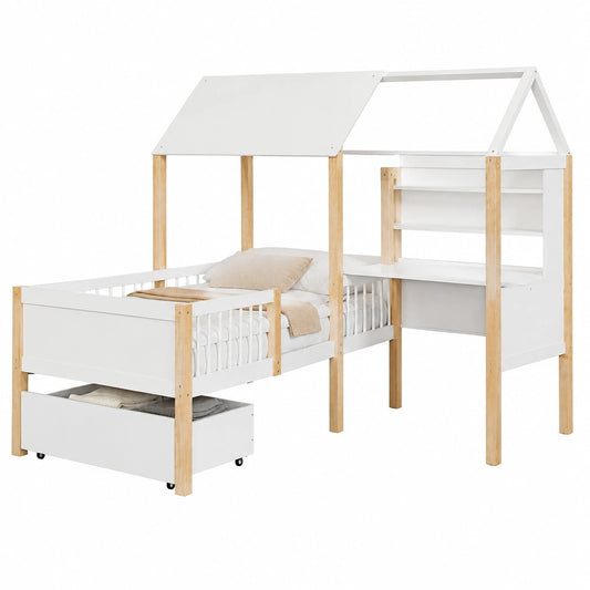 Kinderbett – 90 × 200 cm, mit Schubladen, mit Rollen, mit Lattenrost, aus Massivholz