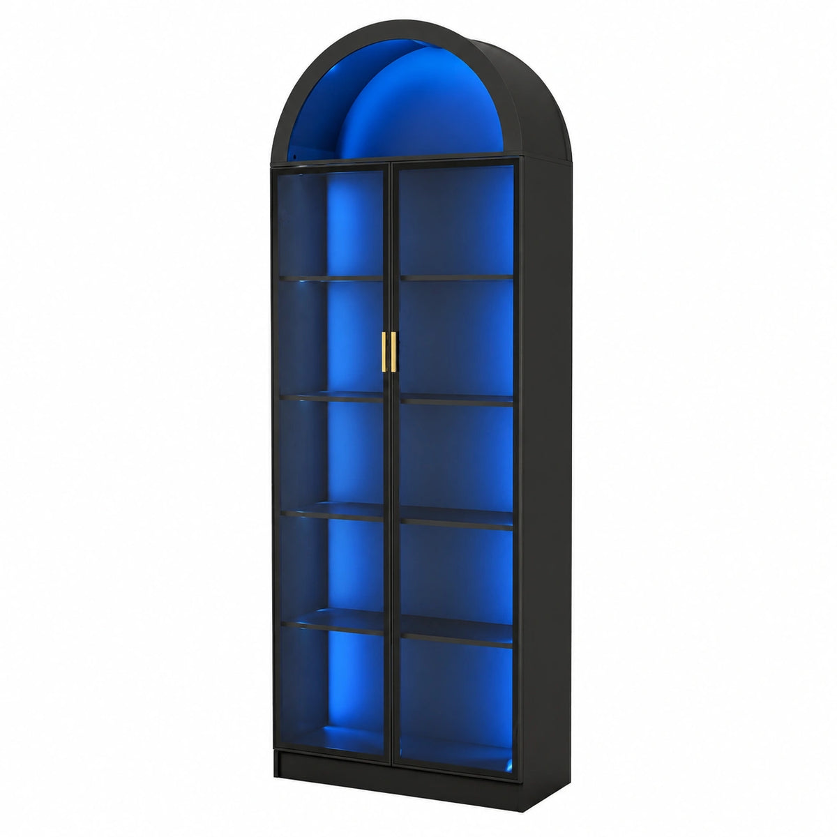Vitrine – 195 cm, mit Stauraum, mit LED-Beleuchtung, mit Ablagen, Schwarz, für Wohnzimmer, Schlafzimmer und Büro